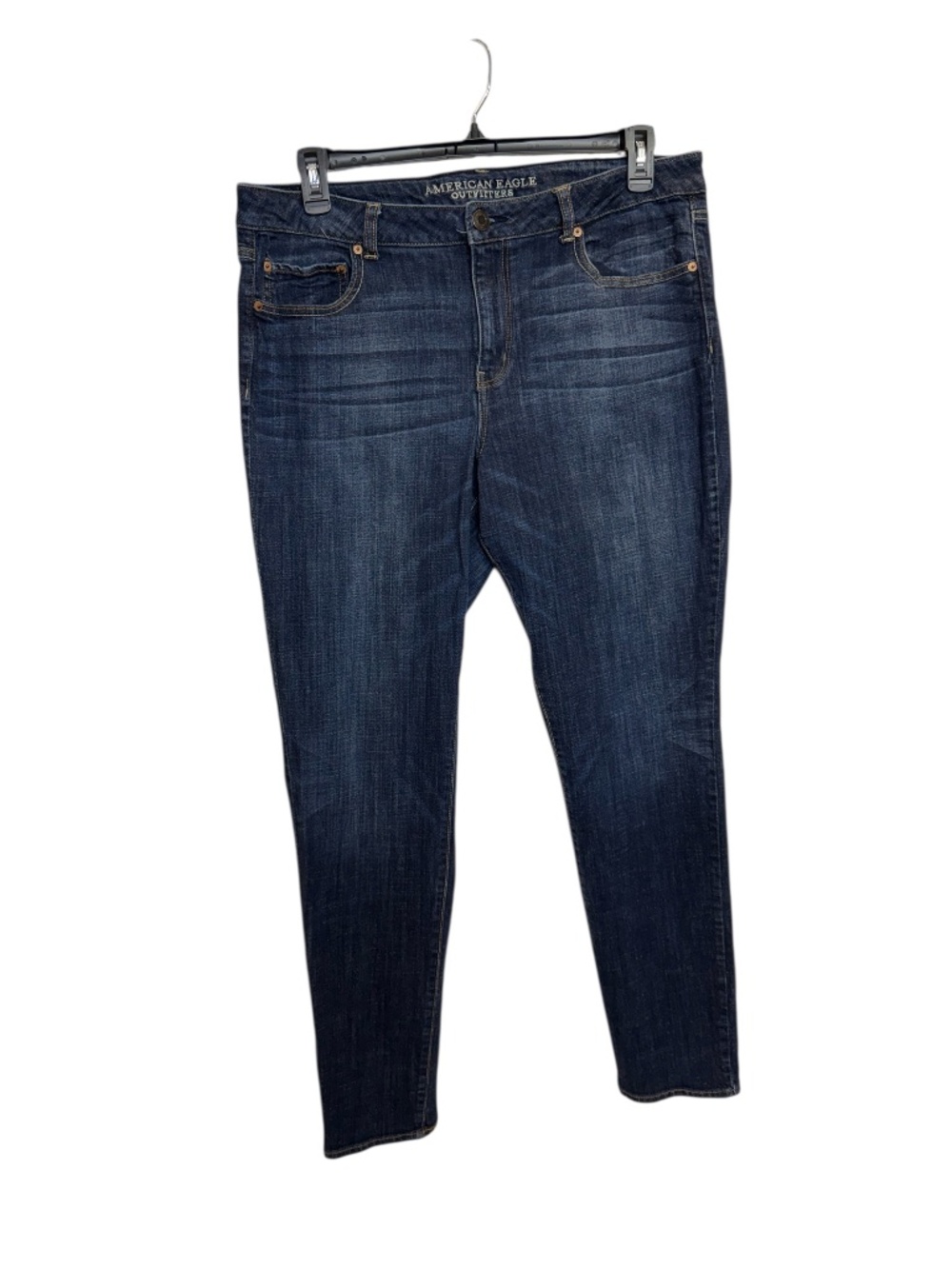 American Eagle Outfitters High Rise Skinny Stretch Dark Whisker Jeans 18 Long - Picture 10 of 12